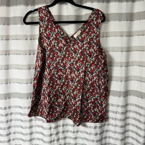 LOFT Outlet, Floral Sleeveless Top - Red and Black- Medium